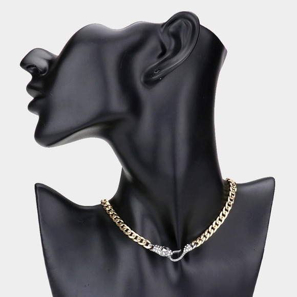 Crystal Snake Pendant 2 Tone Gold Chain Necklace Trend Womens Statement Jewelry - Picture 1 of 2